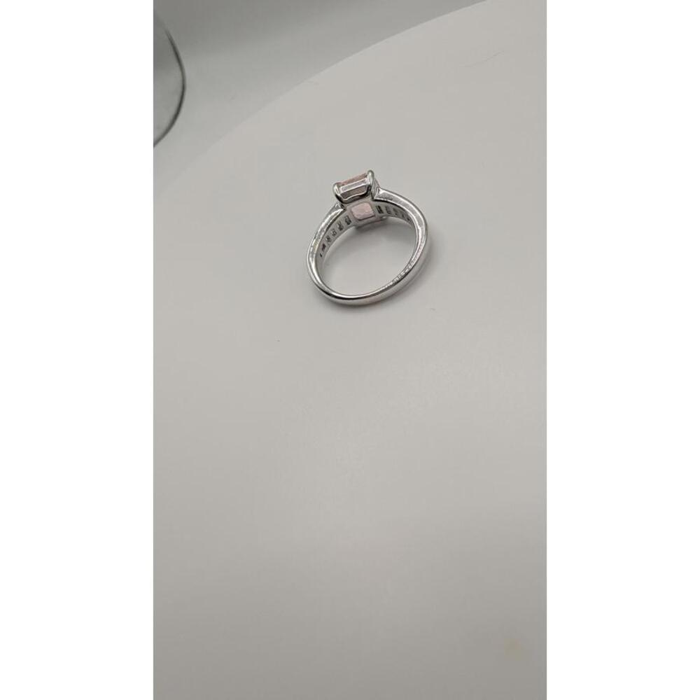 Silver Ring with Pink Square Gemstone and Clear Side Stones Size 6 - Picture 5 of 6